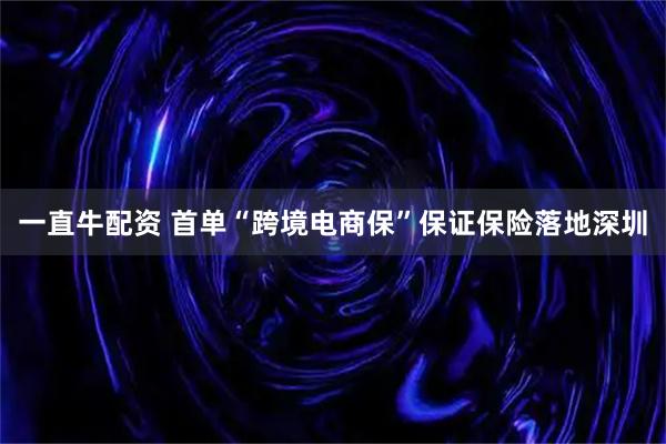 一直牛配资 首单“跨境电商保”保证保险落地深圳